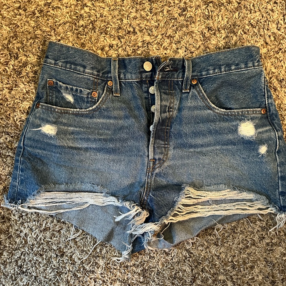 Levi's Blue Distressed Jean Shorts